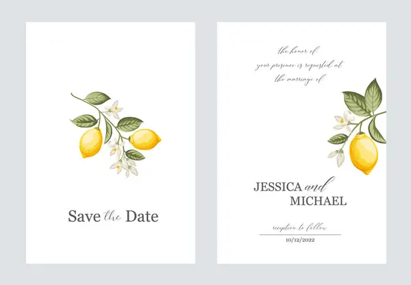 Wedding Invitation Lemon Illustration Hand Drawn Frame — Vetor de Stock