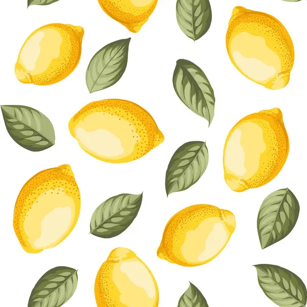 Lemon Seamless Pattern Fruit Leaf Flowers —  Vetores de Stock