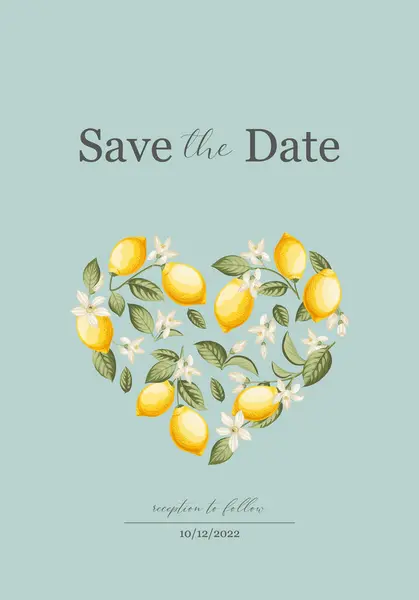 Wedding Invitation Lemon Illustration Hand Drawn Frame — Stok Vektör