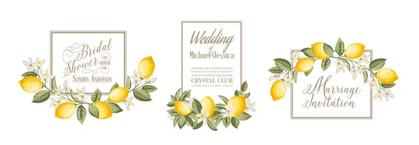 Wedding Invitation Lemon Illustration Hand Drawn Frame — Wektor stockowy