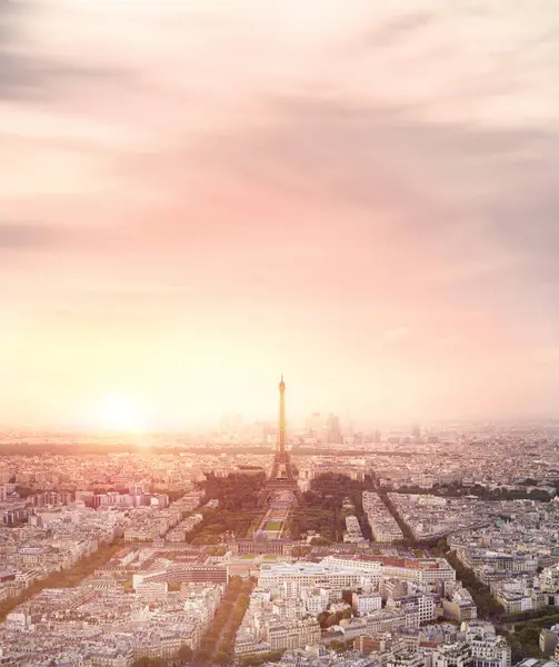 Západ Slunce Eiffelova Věž Paříž Město Pohled Forma Triumph Arc — Stock fotografie