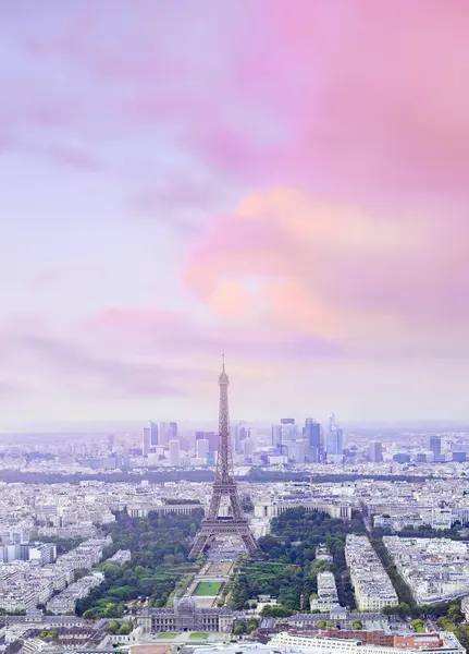 Zonsondergang Eiffeltoren Parijs Stad Bekijken Formulier Montparnasse Zonsondergang Romantische Achtergrond — Stockfoto