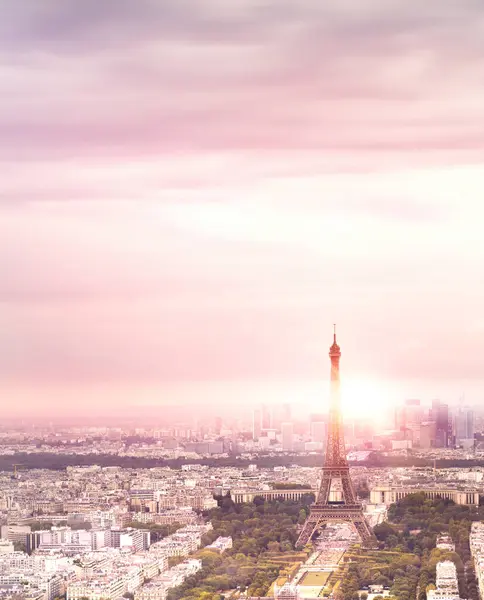Zachód Słońca Wieża Eiffla Paryż Widok Miasto Triumph Arc — Zdjęcie stockowe