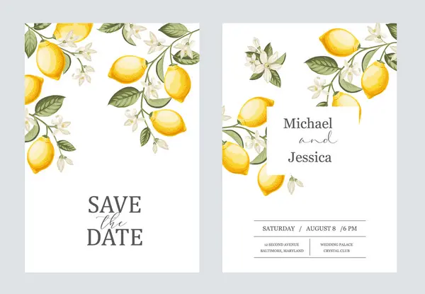 Wedding Invitation Lemon Illustration Hand Drawn Frame — vektorikuva