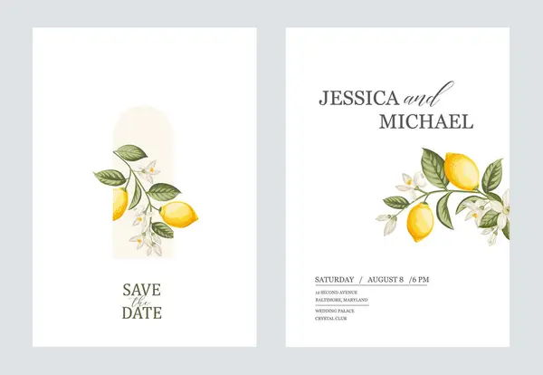 Wedding Invitation Lemon Illustration Hand Drawn Frame — Vector de stock