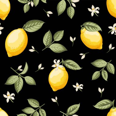 Limonlu kusursuz turunçgil deseni. Vektör illüstrasyonu