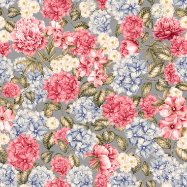 Çiçeksiz desen. Suluboya ortancaları.