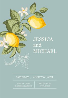 Wedding invitation. Lemon illustration. hand-drawn frame
