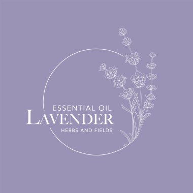 Lavanta çiçeği vektör logosu. Çiçek tasarım etiketi. Vektör illüstrasyonu