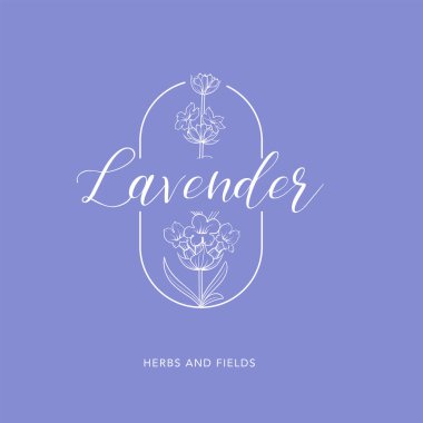 Lavanta çiçeği vektör logosu. Çiçek tasarım etiketi. Vektör illüstrasyonu