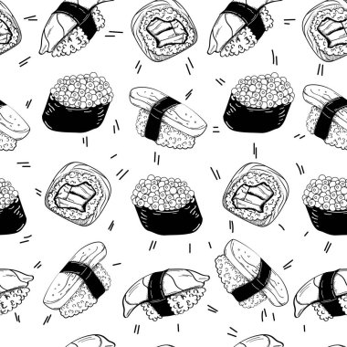 Vektör bw sorunsuz suşi desen.