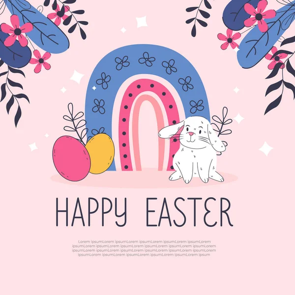 Праздником Пасхи Плакат Поздравительная Открытка Традиционный Пасхальный Дизайн Типографикой Кроликами — стоковый вектор