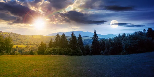 Countryside Landscape Twilight Summer Day Night Time Change Concept Forested — Stockfoto