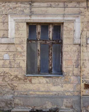 vintage windows on the old facade. abandoned architecture exterior