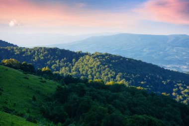 Dağlık doğa geçmişi. Sabah ışığında yaz manzarası