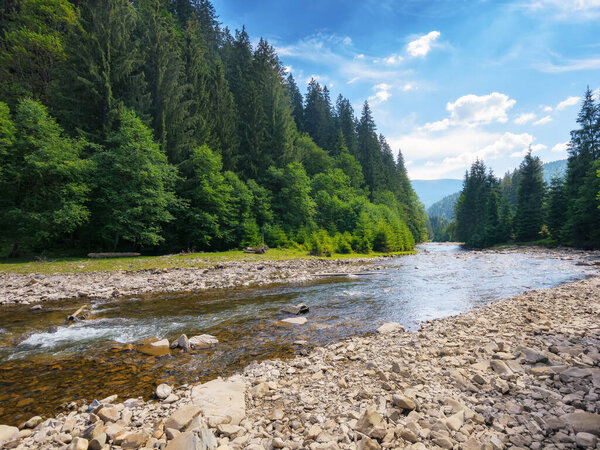 mountain landscape with river. green environment background