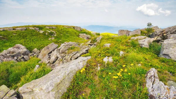 Zelené Kopce Louka Horách Kamenů Trávě Pod Oblohou Mraky Letní — Stock fotografie