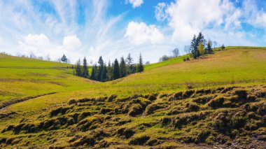 Orman tepeleri olan Carpathian kırsalında. İlkbaharın başlarında Podoboves Köyü ve Ukrayna Borzhava Tepesi 'nin çarpıcı manzarası