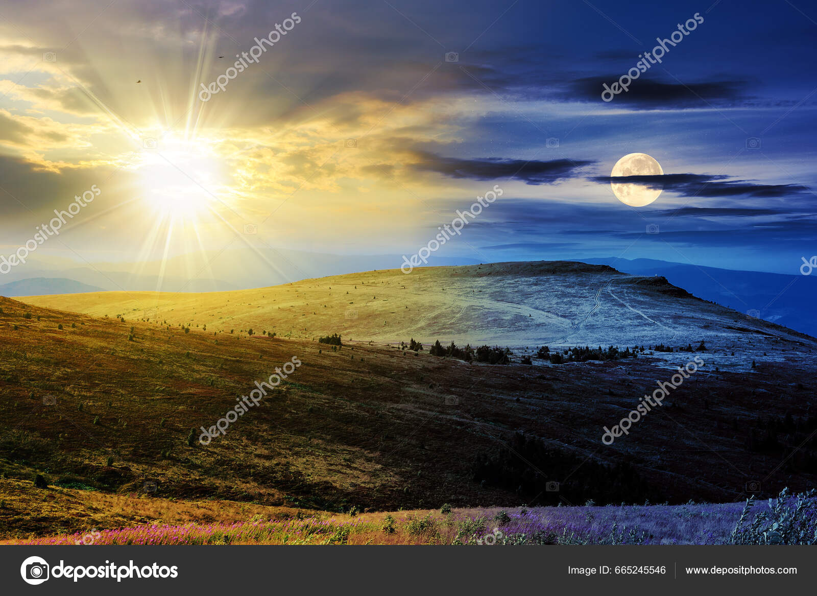 Day Night Time Change Concept Uneven Transitions Slopes High Mountains