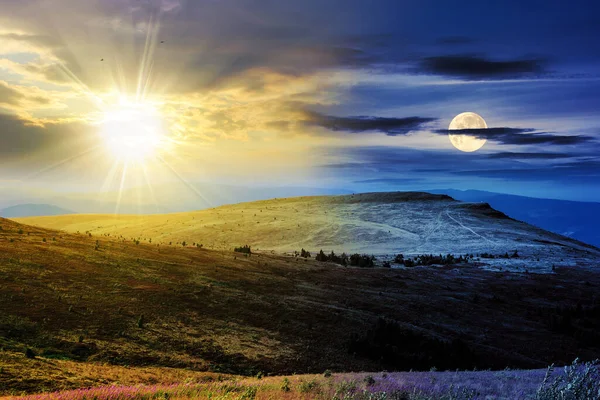 Gündüz Gece Zaman Kavramını Değiştirir Alacakaranlıkta Güneş Ile Yüksek Dağların — Stok fotoğraf