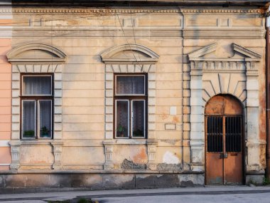 vintage facade with doors and windows. architectural retro background