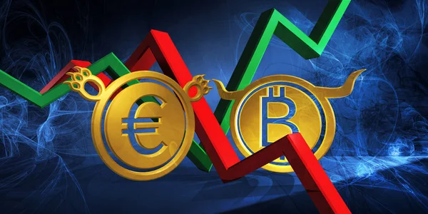 Rialzista Btc Valuta Eur Ribassista Mercato Dei Cambi Illustrazione Bitcoin — Foto Stock