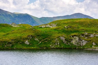 Bulutlu bir günde Capra Lake of Nonoş. Romanya 'nın dağlarında yaz doğası