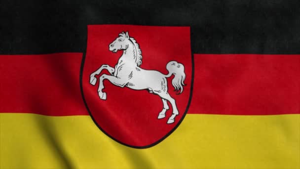 ニーダーザクセン州の旗 ドイツ 風に手を振って 現実的な背景 — ストック動画