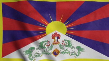 Tibet bayrağı rüzgarda dalgalanıyor. Gerçekçi Tibet bayrağı arkaplanı.