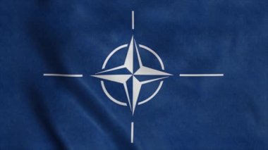 Kuzey Atlantik Antlaşma Örgütü veya NATO bayrağı. Rüzgarda dalgalanan ordu bayrağı.