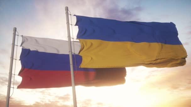 Bandeiras Ucrânia Rússia Paz Entre Ucrânia Rússia Conceito Sem Conceito — Vídeo de Stock