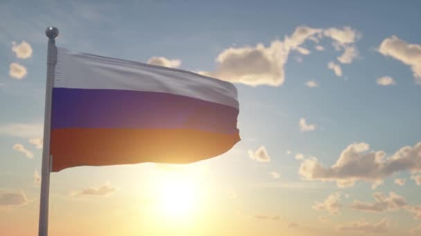 Flagge Russlands Weht Wind Himmel Und Sonnenhintergrund — Stockvideo