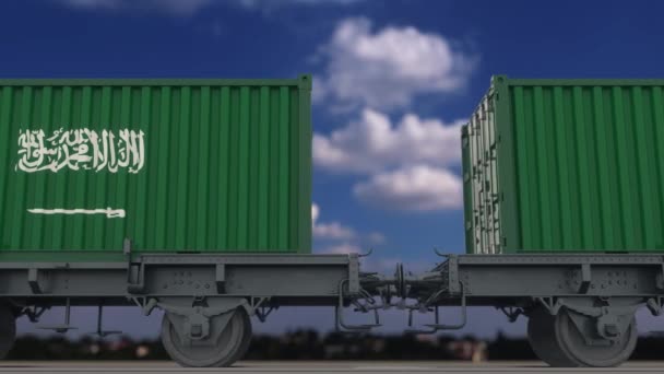 Treno Container Con Bandiera Dell Arabia Saudita Trasporti Ferroviari — Video Stock