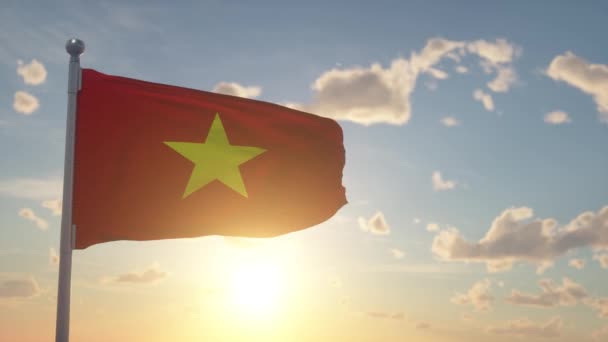 Vietnam Bayrağı Rüzgarda Dalgalanıyor Vietnam Ulusal Bayrağı — Stok video