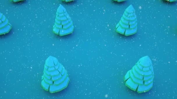 Weihnachtsbäume Drehen Sich Auf Blauem Hintergrund Weihnachten Und Ein Glückliches — Stockvideo