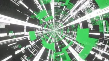 Yeşil bilim-kurgu teknoloji tüneli, döngü hareketli arka plan. Sonsuz bir koridorda ilerliyoruz..