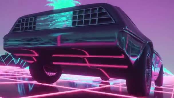 Retro Futuristic 80S Style Sci Car Background Seamless Loop Video — Stock Video