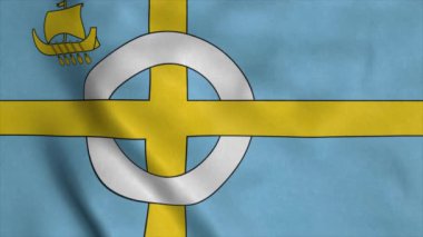 Skye adası bayrağı, İskoçya rüzgarda sallanıyor, gerçekçi arka plan.