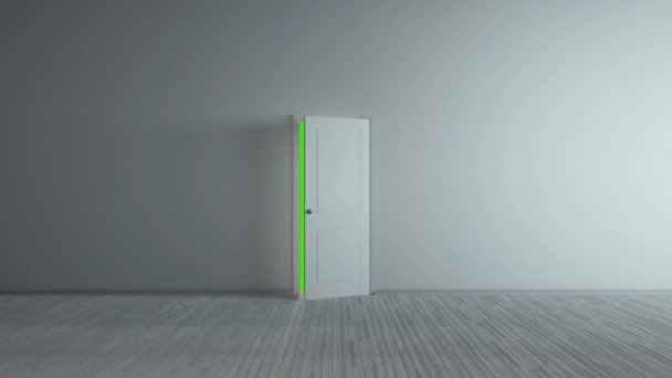 Apertura Puerta Blanca Pantalla Verde Croma Key — Vídeos de Stock