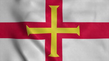 Guernsey bayrağı rüzgarda sallanıyor, gerçekçi arka plan.