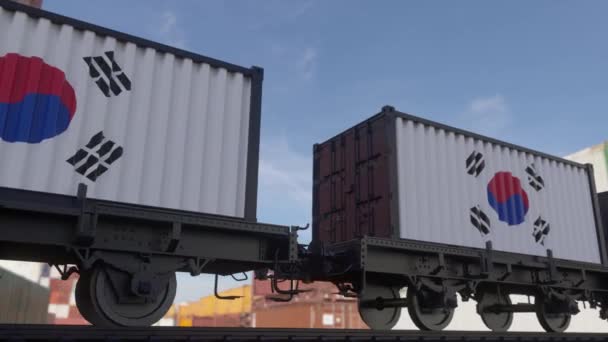 Containers Met Vlag Van Zuid Korea Spoorvervoer — Stockvideo