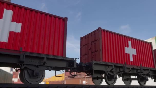 Контейнеры Флагом Швейцарии Железнодорожный Транспорт — стоковое видео