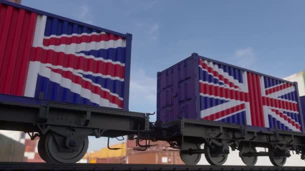Контейнеры Флагом Великобритании Железнодорожный Транспорт — стоковое видео