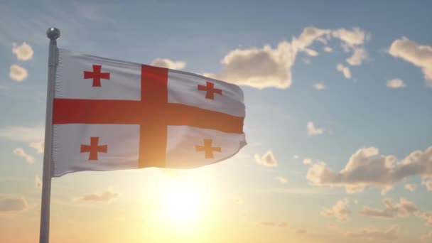 Bandera Georgia Ondeando Viento Cielo Sol — Vídeo de stock
