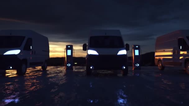 Сучасний Фургон Доставки Електроенергії Заряджається Зарядній Станції Електрична Зарядка Автомобіля — стокове відео