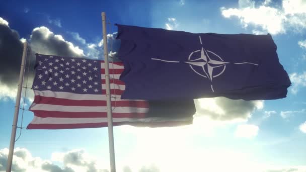 2023年1月20日 Natoとアメリカの国旗 北大西洋条約機構の署名 政治と外交のニュース 旗の背景を振る — ストック動画