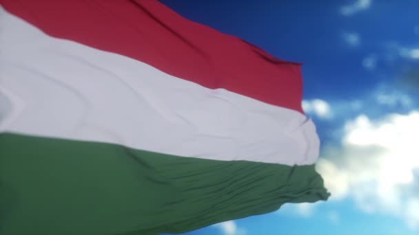 Flag Hungary Waving Wind Beautiful Blue Sky — Stock Video