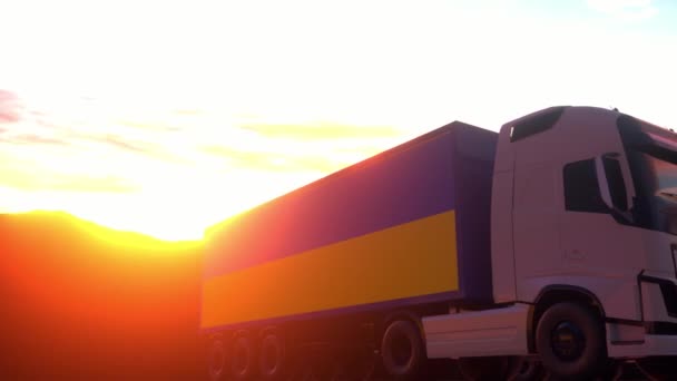 Camions Cargo Avec Drapeau Ukrainien Camions Ukraine Chargement Déchargement Quai — Video
