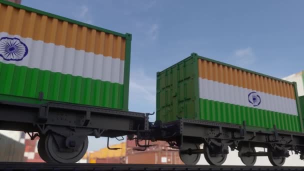 Tåg Och Behållare Med Indiens Flagga Järnvägstransport — Stockvideo