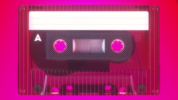 古いヴィンテージカセットにテープを回転させます レトロな音楽のコンセプト ラジオテープレコーダー オーディオカセット — ストック動画